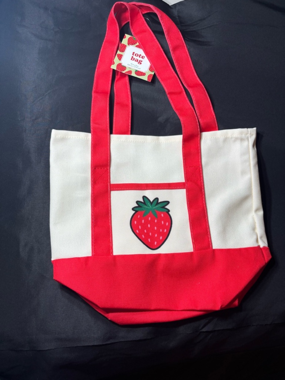 New Strawberry Canvas Tote Bag - Red and Cream